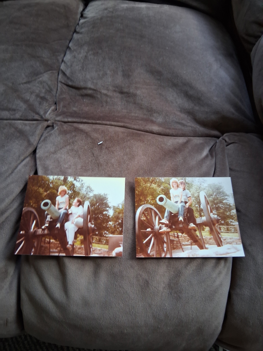 Vintage Photo Pair Featuring People on Historic Cannon Dated 1984 Tennesee